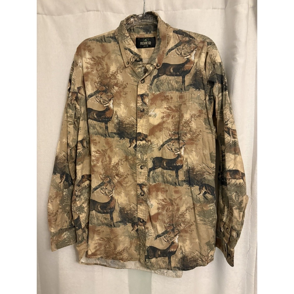 RedHead Brand Co. Long-Sleeve Button Up Shirt; Size Large; Deer Outdoor Scene